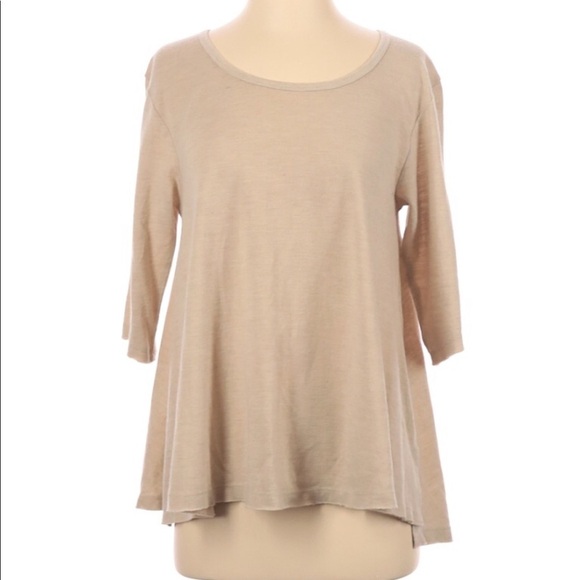 Umgee small oversized tan high low top; side slits - Picture 2 of 9